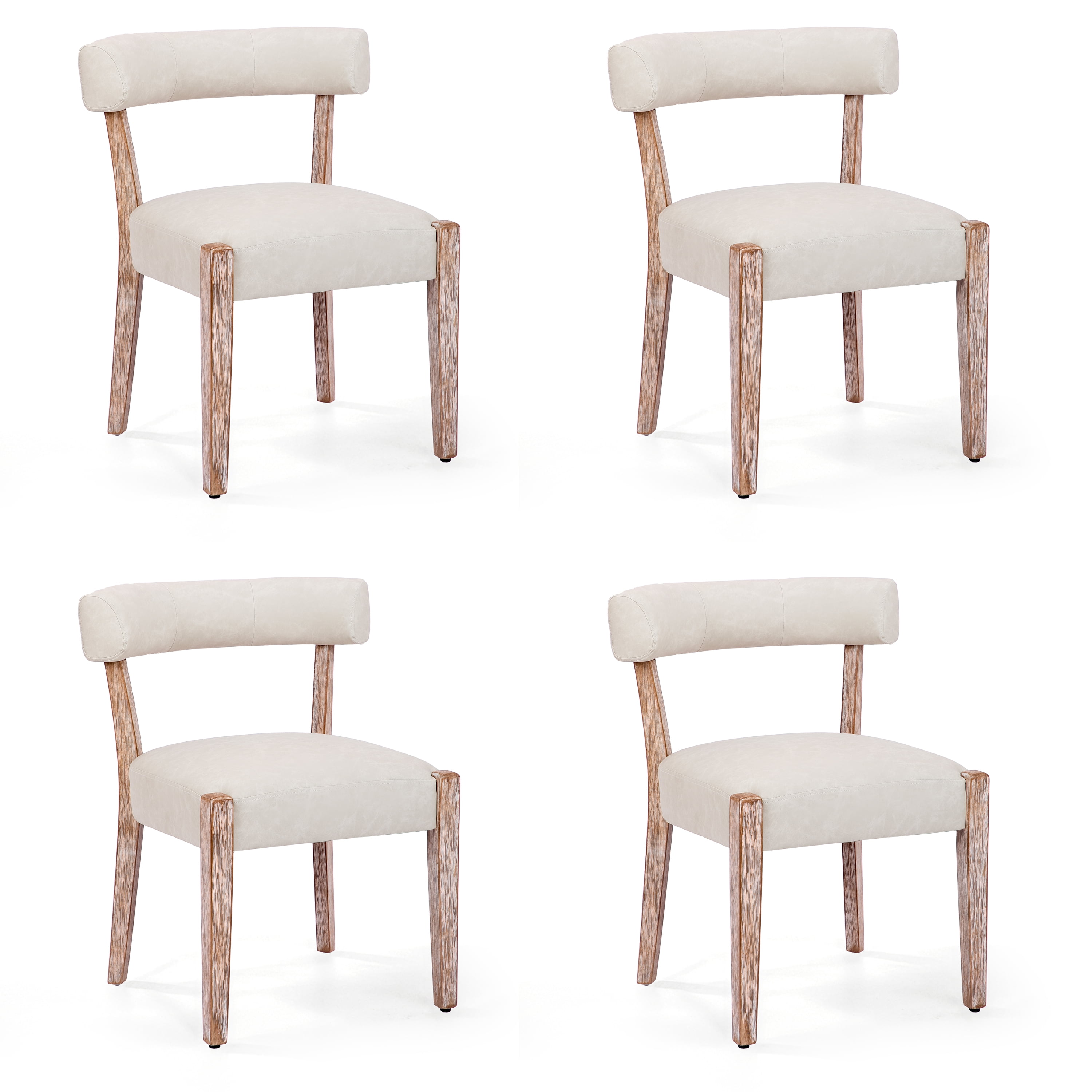 Bonbeur Modern Kitchen Dining Chairs Set of 2, Beige Faux Leather Cushion Seat with Solid Rubberwood Legs