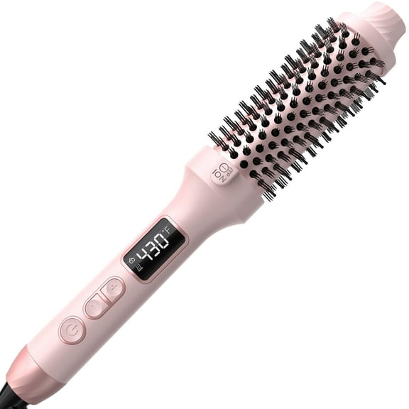 Thermal Round Brush for Blowout Look, 1.5 inch Heated Styler with 10 Temperature Settings, Dual Voltage Curling Iron for Travel, Professional Hot Brush, Pink