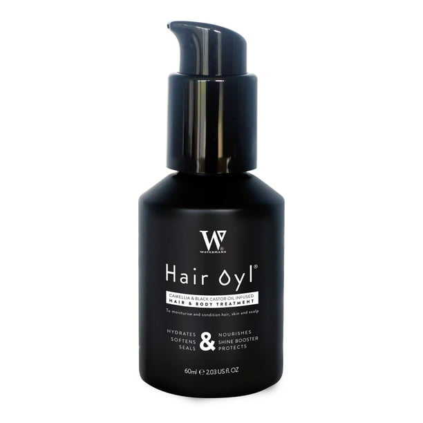 Watermans Hair Oyl 60 ml - Tratamiento de aceite corporal y para el cabello con infusión de camelia y ricino negro. Aceite capilar natural para cabello seco y dañado Aceite para cabello encrespado y r