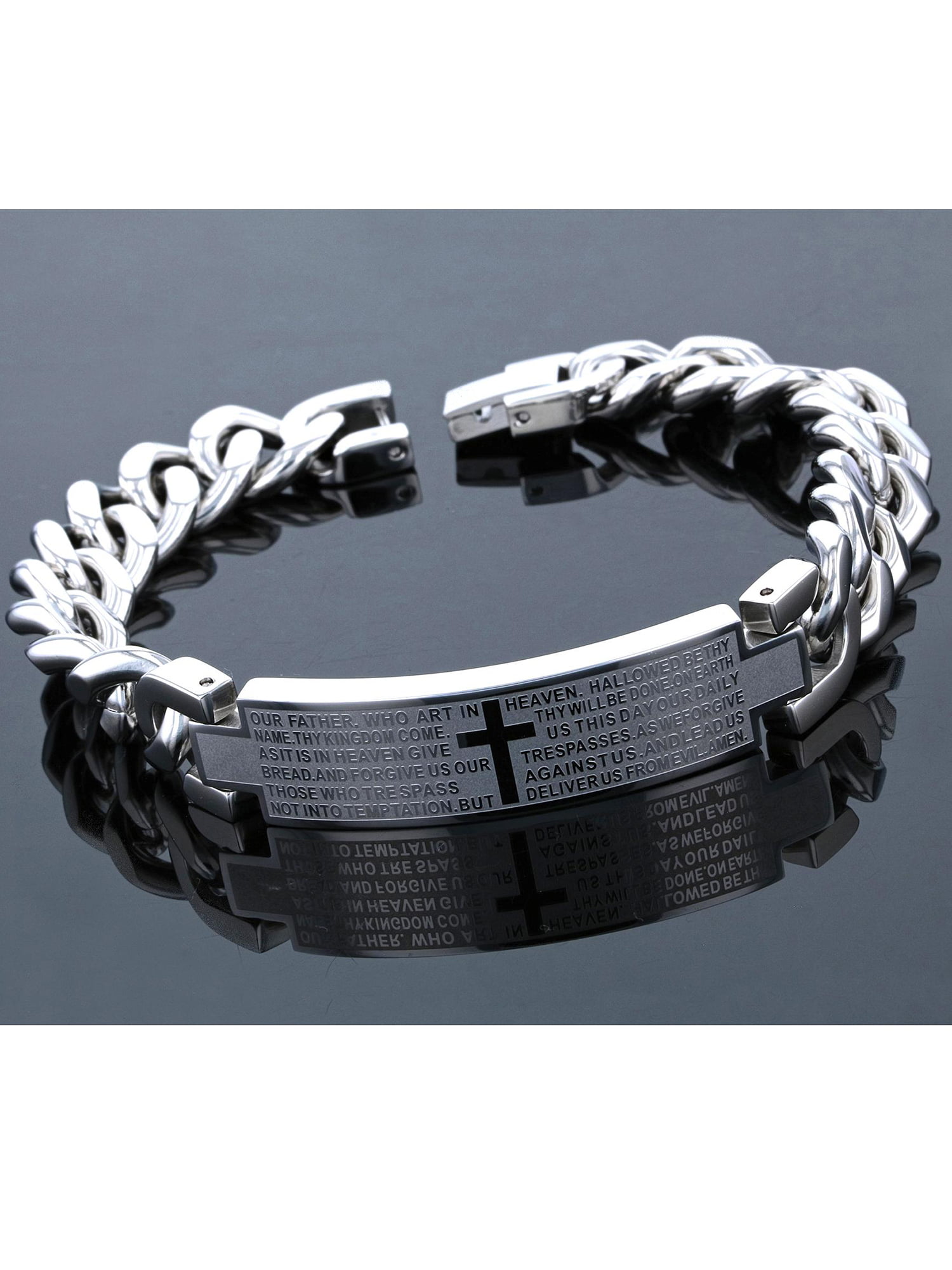 Men's Stainless Steel Lord's Prayer ID Bracelet, 8.5