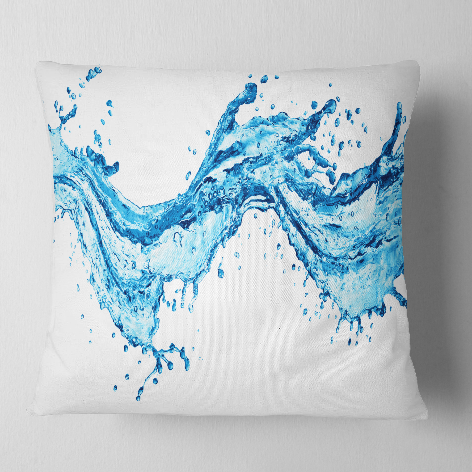 Designart Blue Water Splashes - Abstract Throw Pillow - 16x16
