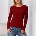 thumbnail image 2 of Linfrsh Womens Long Sleeve Thermal Shirts Womens Long Sleeve Shirts Crew Neck Stretchy Fitted Ribbed Tops Basic Base Layer Soft Thermal Undershirts Tee Wine,M, 2 of 6