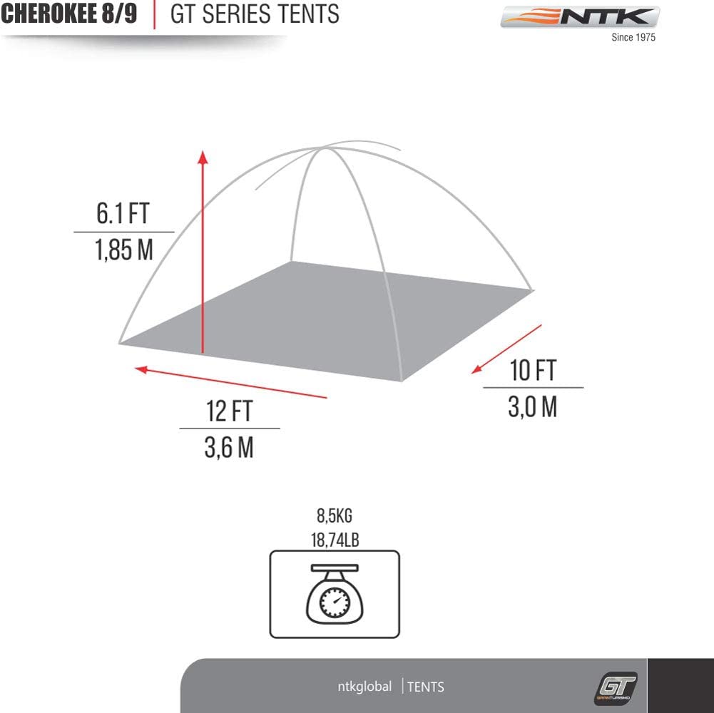NTK Cherokee GT 8 to 9 Person 10 by 12 Foot Outdoor Dome Family Camping Tent 100% Waterproof 2500mm - image 3 of 9