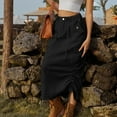 thumbnail image 6 of Tumotour Denim Skirt For Women Drawstring Cargo High Waist Long Skirt Knee Length Side Split Denim Skirts With Cargo Pockets, 6 of 8
