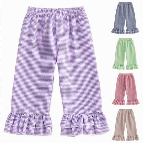 YDFCWXW Toddler Baby Girl Gingham Pants Retro Elastic Waist Checkered Plaid Long Pants Casual Sweatpants Bottoms (Red, 9-12 Months)