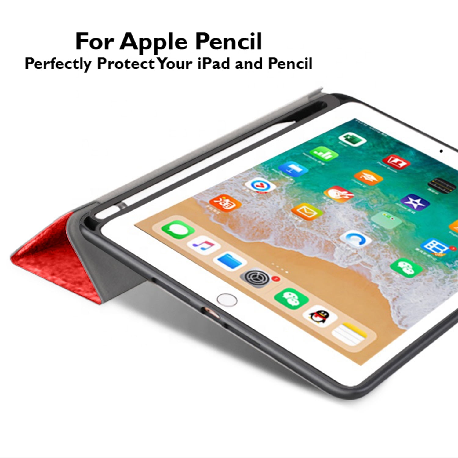 iPad 9th 2021 8th 2020 7th 2019 Gen [iPad 9 iPad 8 iPad 7 ] 10.2 Inch A2602 A2270 A2197 MK663LL/A MK673LL/A MYN62LL/A MW6Y2LL/A Protective Durable TPU Silicone Back Case Pencil Holder - Denium Red