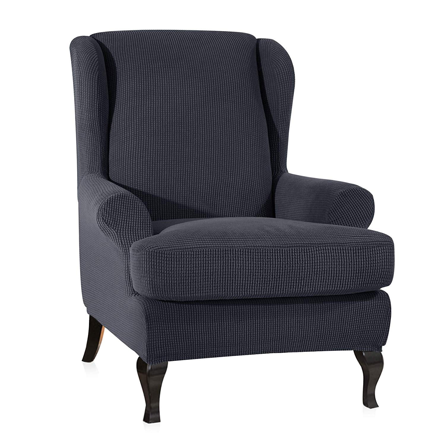 Enova Home Light Grey Stretch Jacquard SpandexT-Cushion Wing Chair Slipcover 