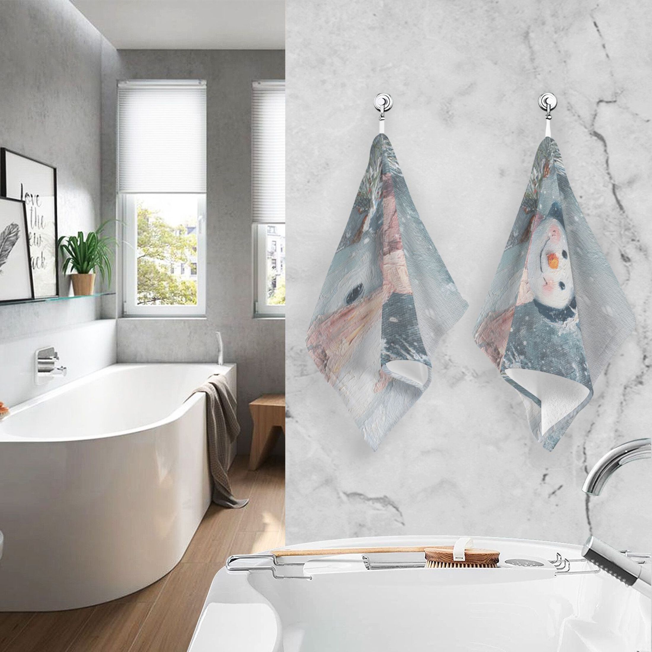 2 Pieces of Cotton Towel Face Towel Set Hand Towel Bath Towel Cotton Bath Towel Sets Cartoon Beautiful Christmas Snowman