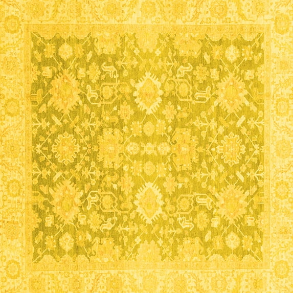 Ahgly Company Machine Washable Indoor Square Oriental Yellow Traditional Area Rugs, 7' Square