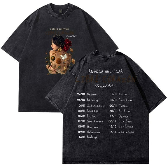 Angela Aguilar Libre Corazon Tour 2025 T-Shirt Cotton Wash Tee Women Men Short Sleeve Casual Crewneck Tee