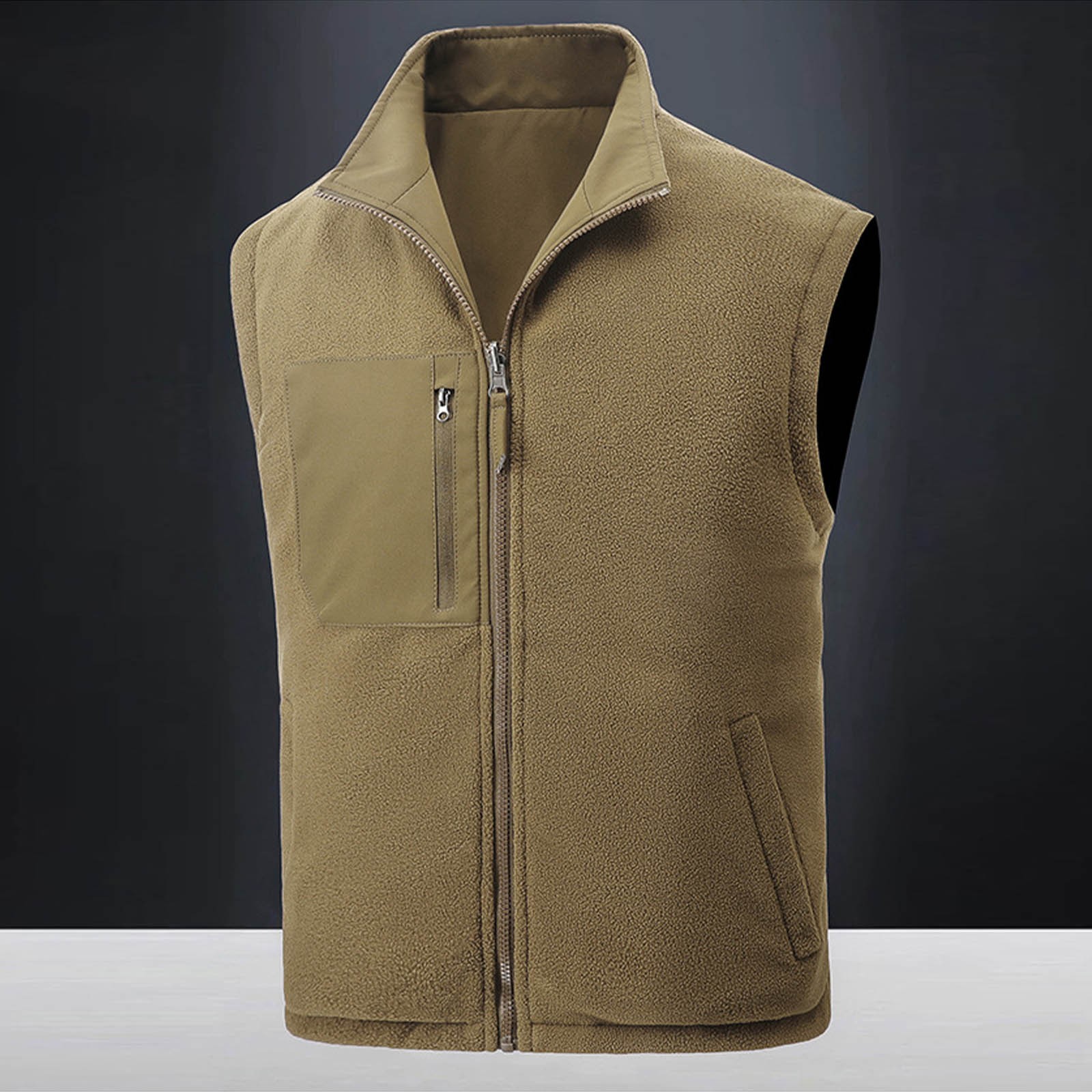 Zedker Men's Windproof Lightweight Golf Vest Outerwear Softshell Sleeveless Jacket for Running Hiking Sports with Pockets Khaki XXXXL