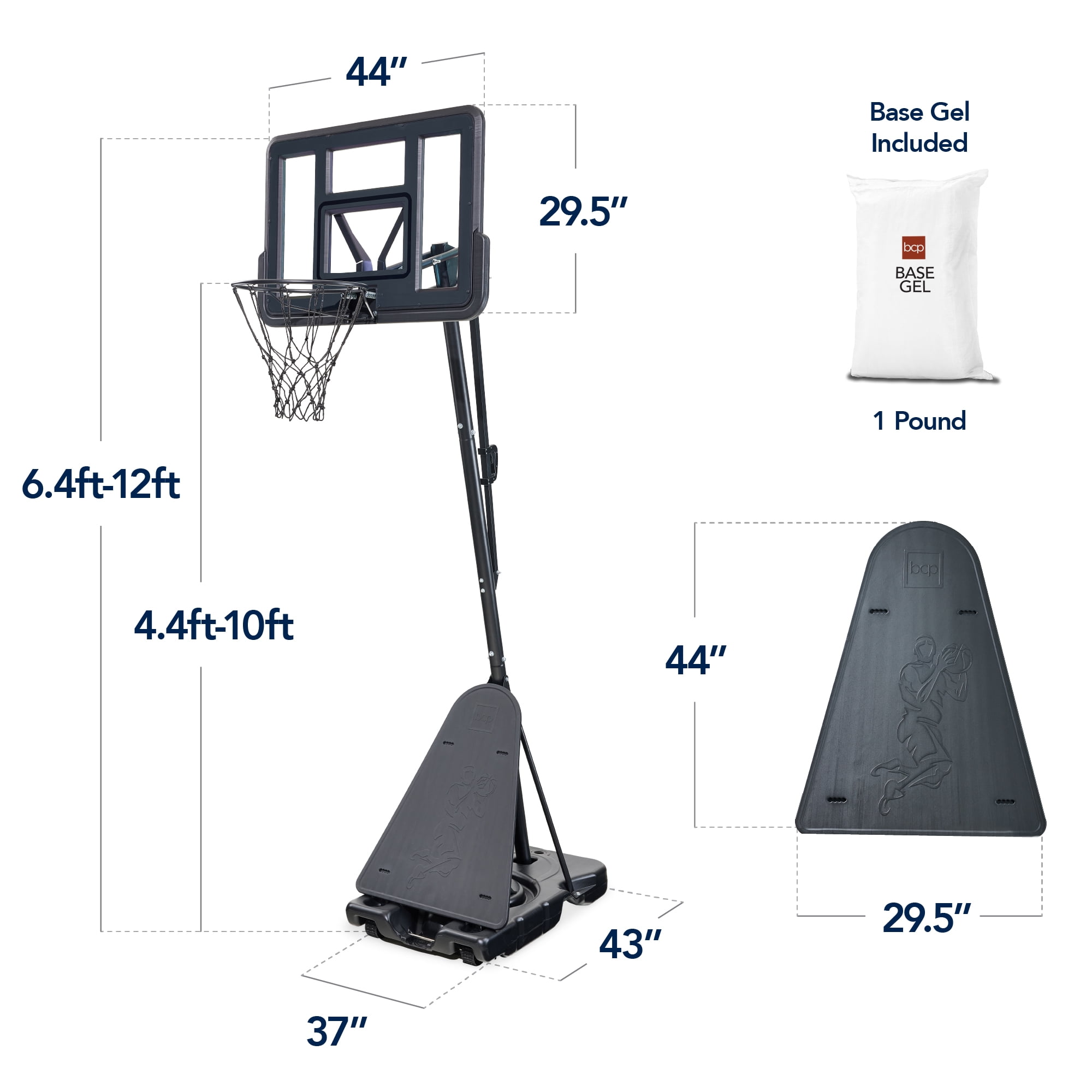 Best Choice Products Adjustable 4.4-10ft Basketball Hoop, Portable Goal w/Shatterproof Backboard, Ball Return - Charcoal