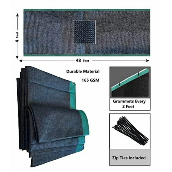 BalajeesUSA Privacy Fence Screen 165 GSM, 4 by 48 Feet, Black 7162