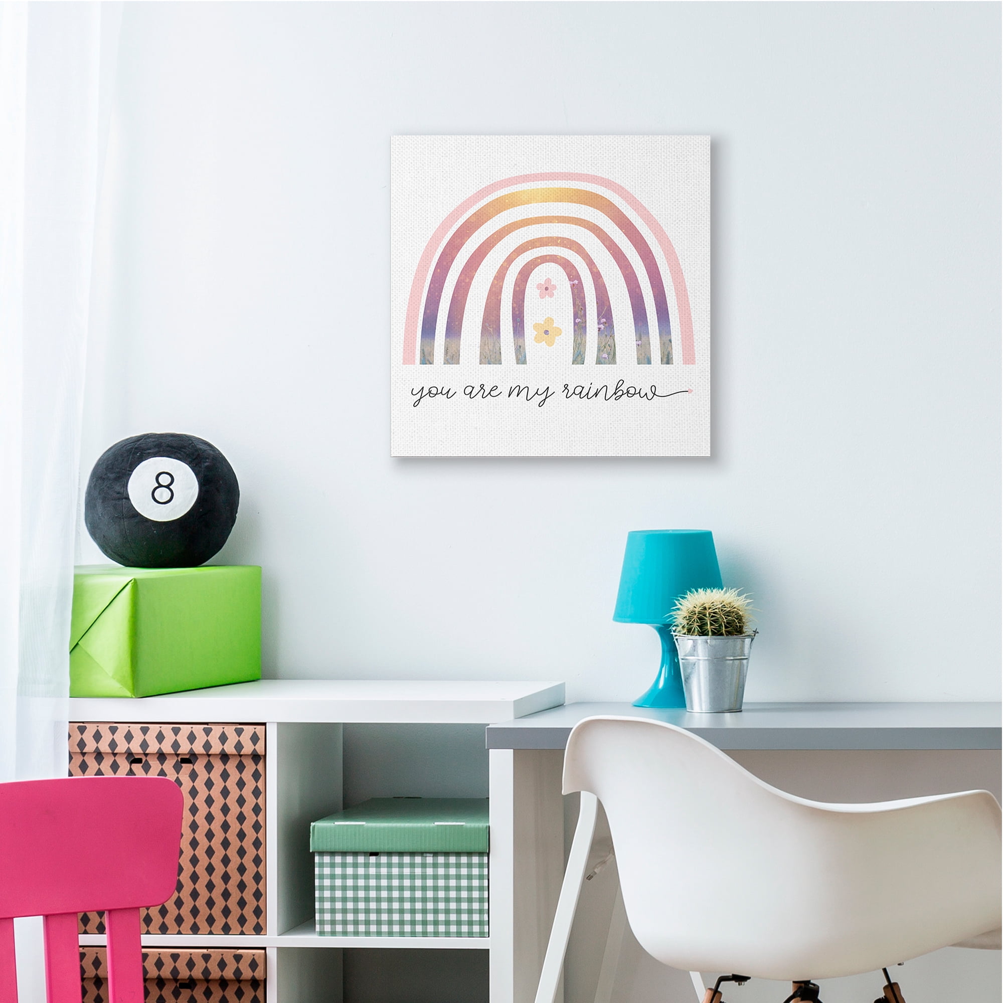 Stupell Industries You're My Rainbow Phrase Spring Pink Florals Botanical & Floral Painting Gallery Wrapped Canvas Art Print Wall Art, 24 x 24