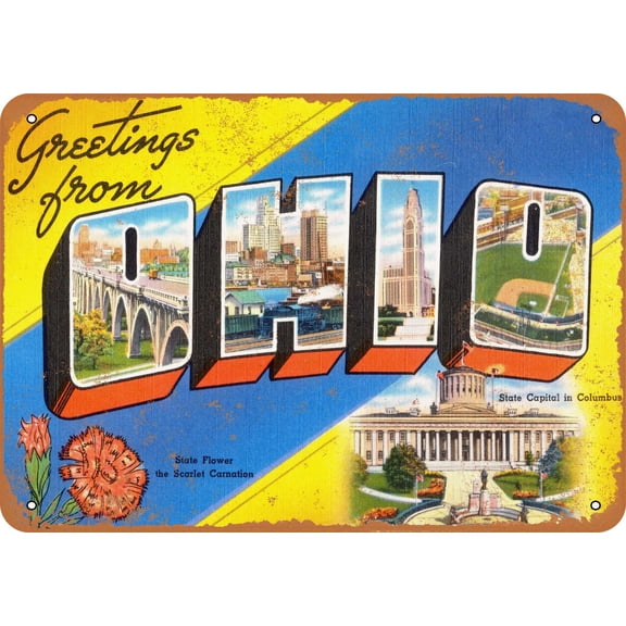 7 x 10 METAL SIGN - Greetings from Ohio - Vintage Rusty Look