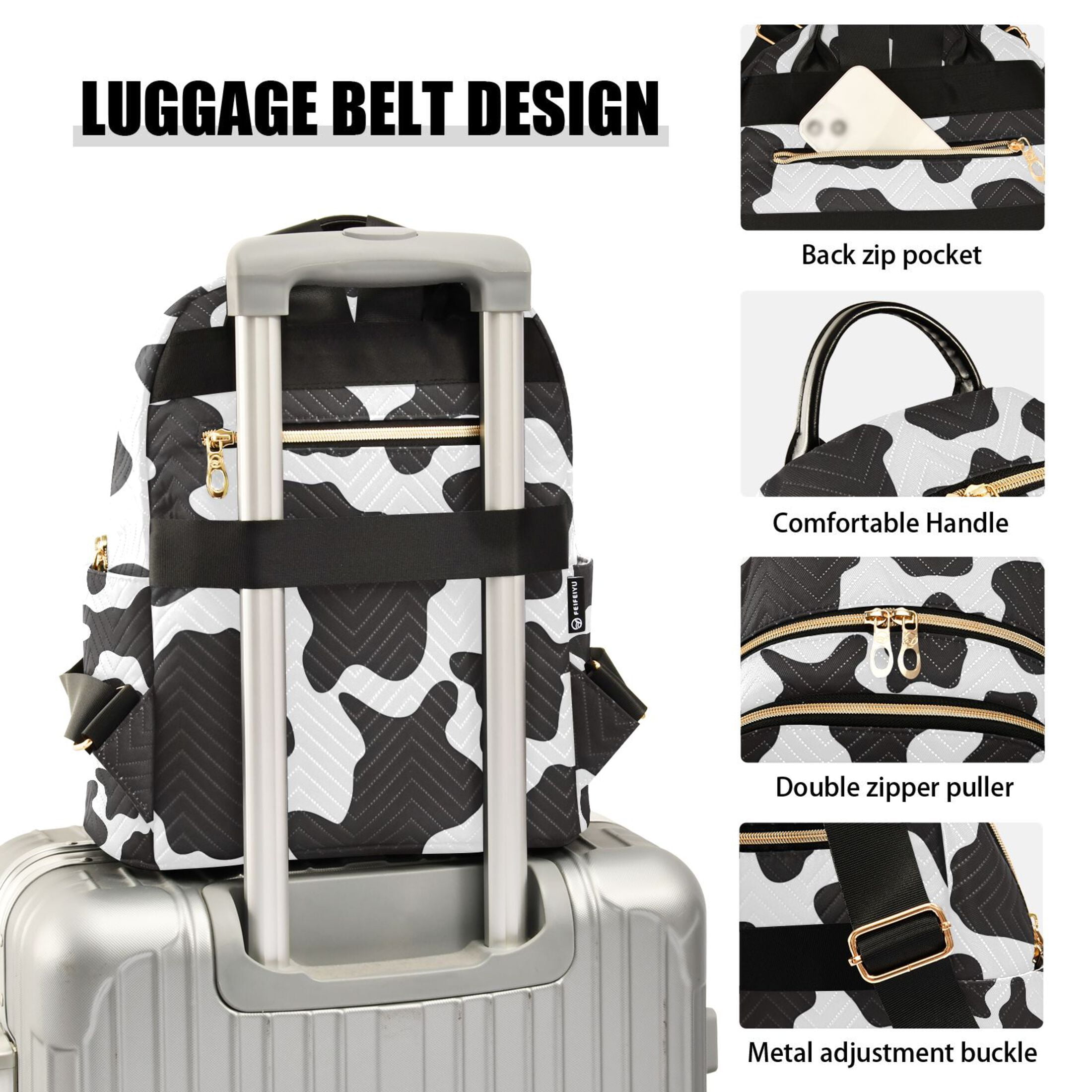 ALAZA Cow Print Womens Travel Laptop Backpack Large Daypack Ladies Shoulder Bags M
