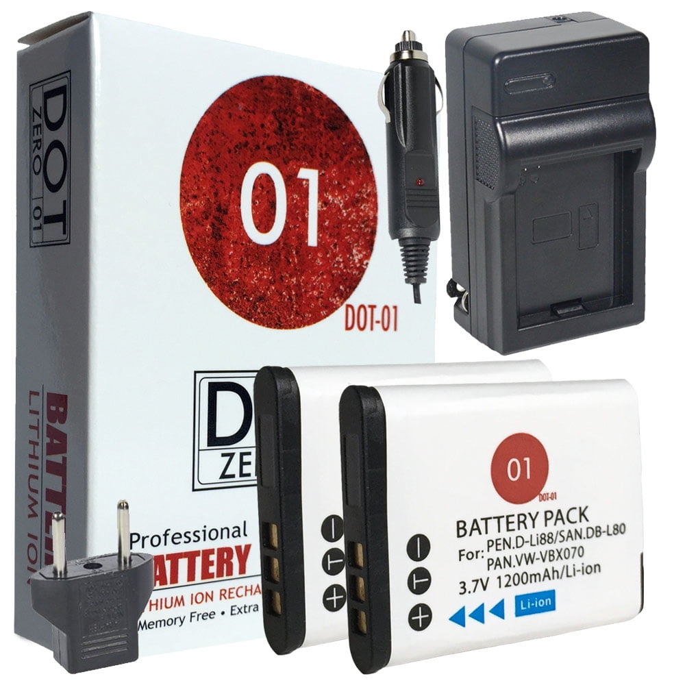 2x DOT01 Brand 1200 mAh Replacement Sanyo DBL80 Batteries and Charger