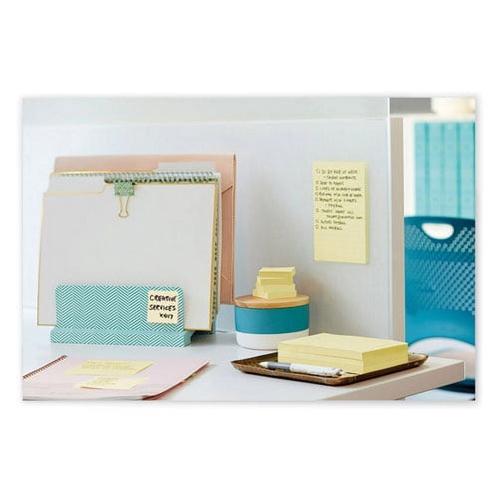 100% recycled paper super sticky notes, ruled, 4" x 6", canary yellow, 45 sheets/pad, 4 pads/pack | Bundle of 5 Packs