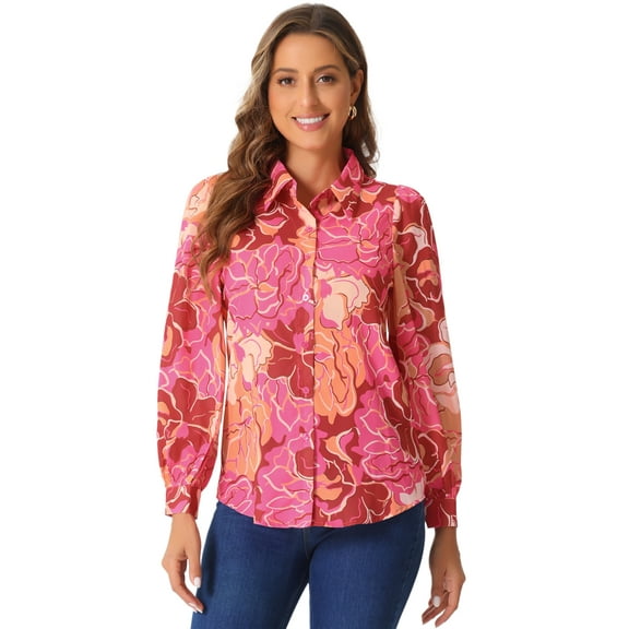DARING DIVA Women's Button Down Floral Print Chiffon Tops XS Red