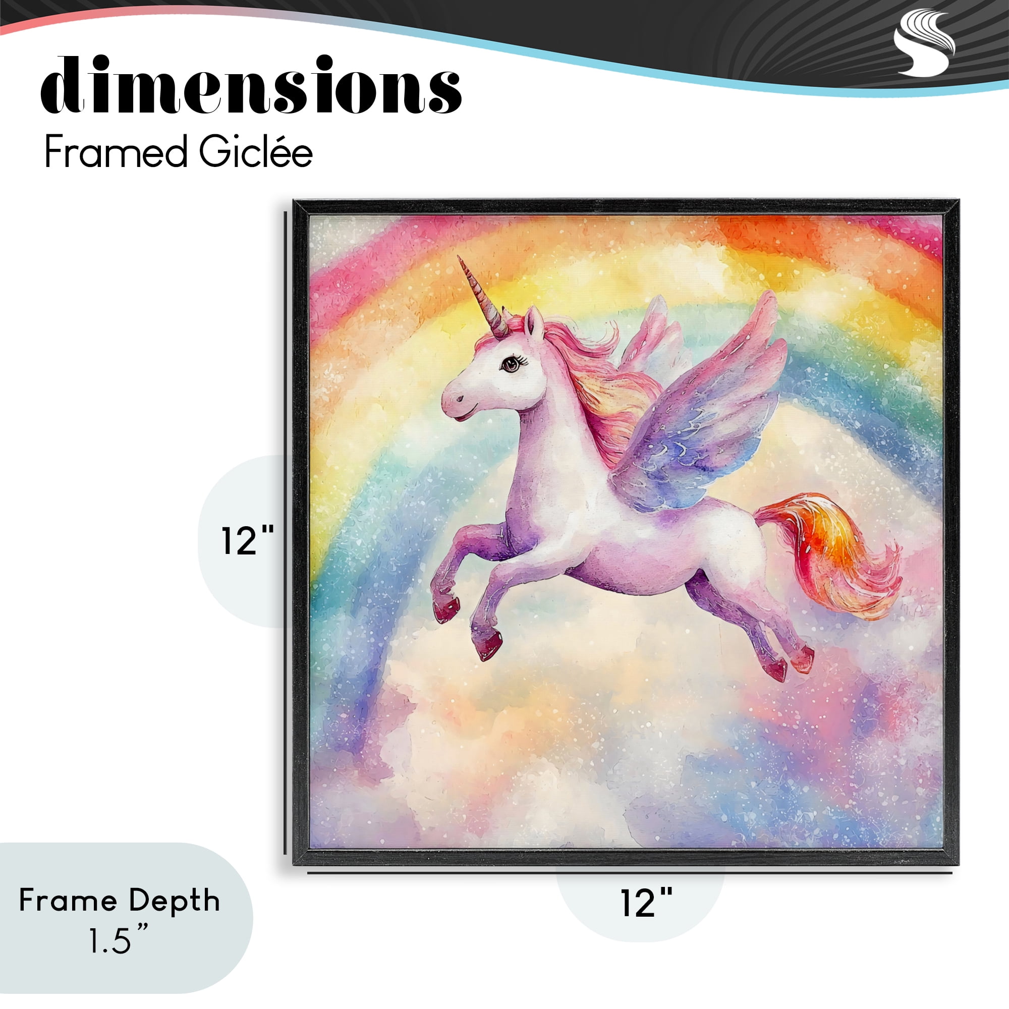 Stupell Industries Flying Unicorn In Rainbow Sky Black Framed Giclee Art, design by Creative Studio