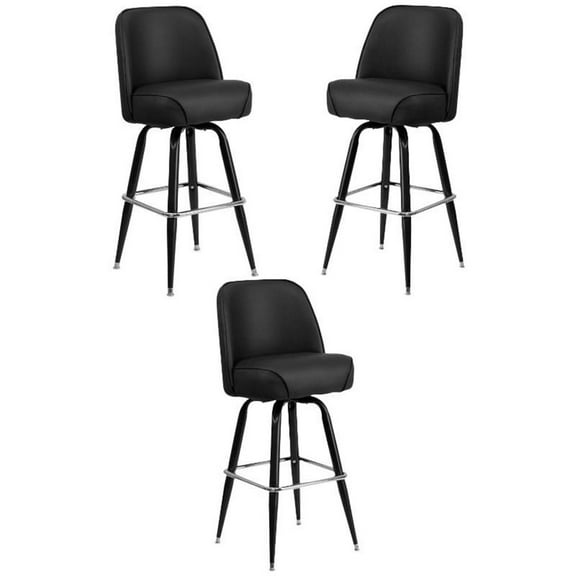 Home Square Metal Barstool With Swivel Bucket Seat In Black - Set of 3