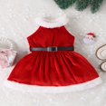 thumbnail image 2 of Girls‘ Christmas Dress  Sleeveless Furry Patchwork Pattern with Belt, 2 of 9