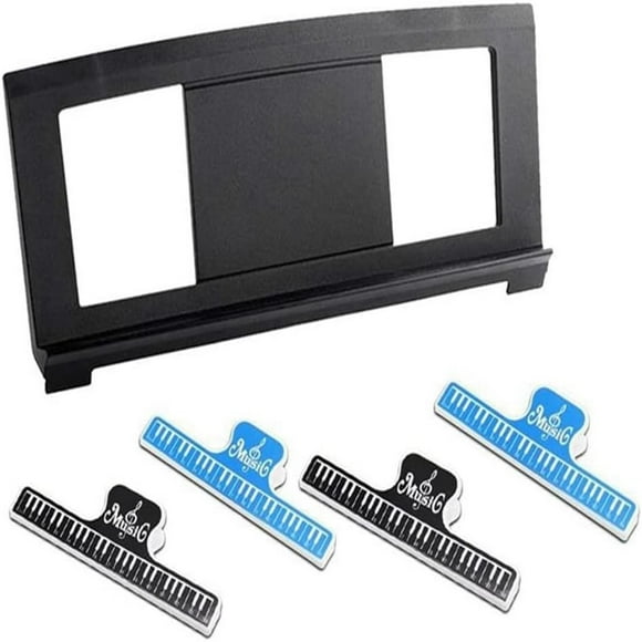 Support de Musique Pliant, Support de Partitions en Plastique Pliant avec 4 Pinces - Compatible avec Claviers et Supports de Musique, Portable et Ajustable pour Musiciens, Support de Partitions Portable, Noir