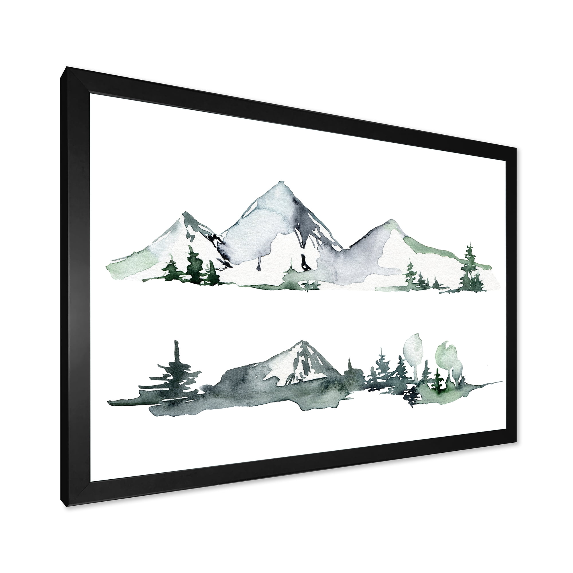 Designart 'Trees With Winter Dark Blue Mountain Landscape II' Modern Framed Art Print
