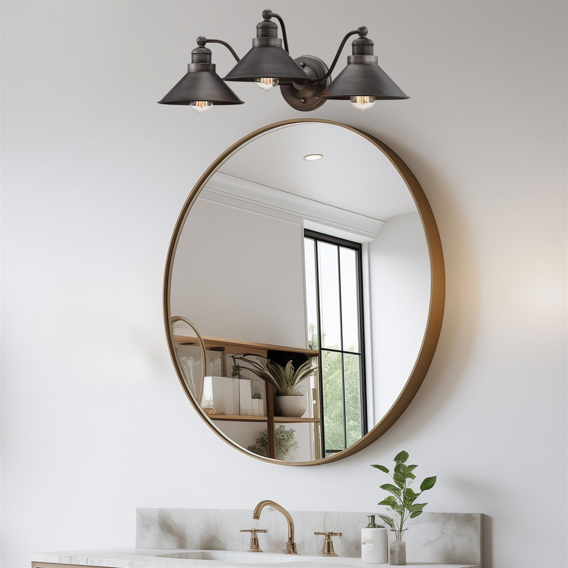 Kira Home Welton 26" Modern Industrial 3-Light Vanity / Bathroom Light, Brushed Dark Industrial Bronze Finish