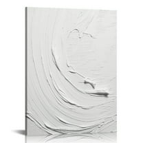 COMIO Framed Canvas Print Wall Art Set White Gray Paint Stroke Waves Abstract Shapes Illustrations Modern Art Minimal Decorative Chic for Living Room, Bedroom, Office