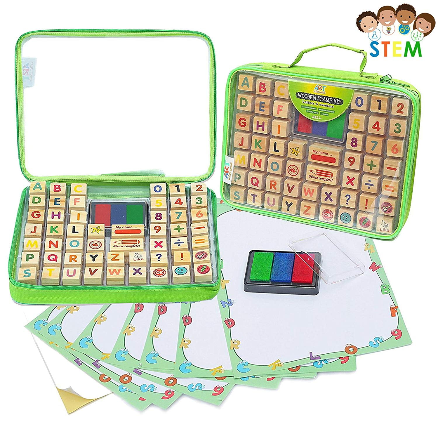 Download Alphabet Rubber Stamps - 67 Pcs. Set of ABC, Numbers, Emojis w/ Non-Toxic, Washable 3 Color Ink ...