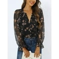 thumbnail image 3 of Siliteelon Womens Boho Floral Casual Shirts V Neck Ruffle Long Sleeve Blouses Chiffon Tops, 3 of 5