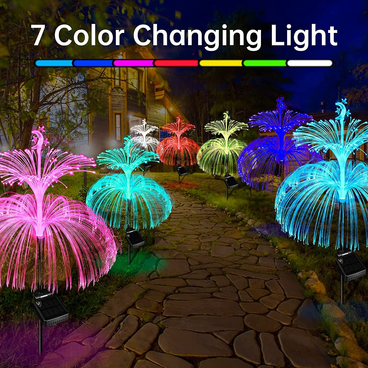 KOMI Solar Flower Lights Outdoor Garden Waterproof 3 Pack Solar Yard Lights 7 Color Changing Outdoor Decorative for Garden Pathway Party Wedding Birthday Holiday Decor