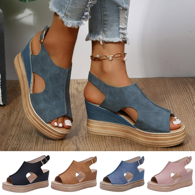 Lolmot Womens Sandals Espadrille Wedge Sandals Platform Slingback Criss  Cross Low Wedges Slip On Open Toe Summer Shoes 
