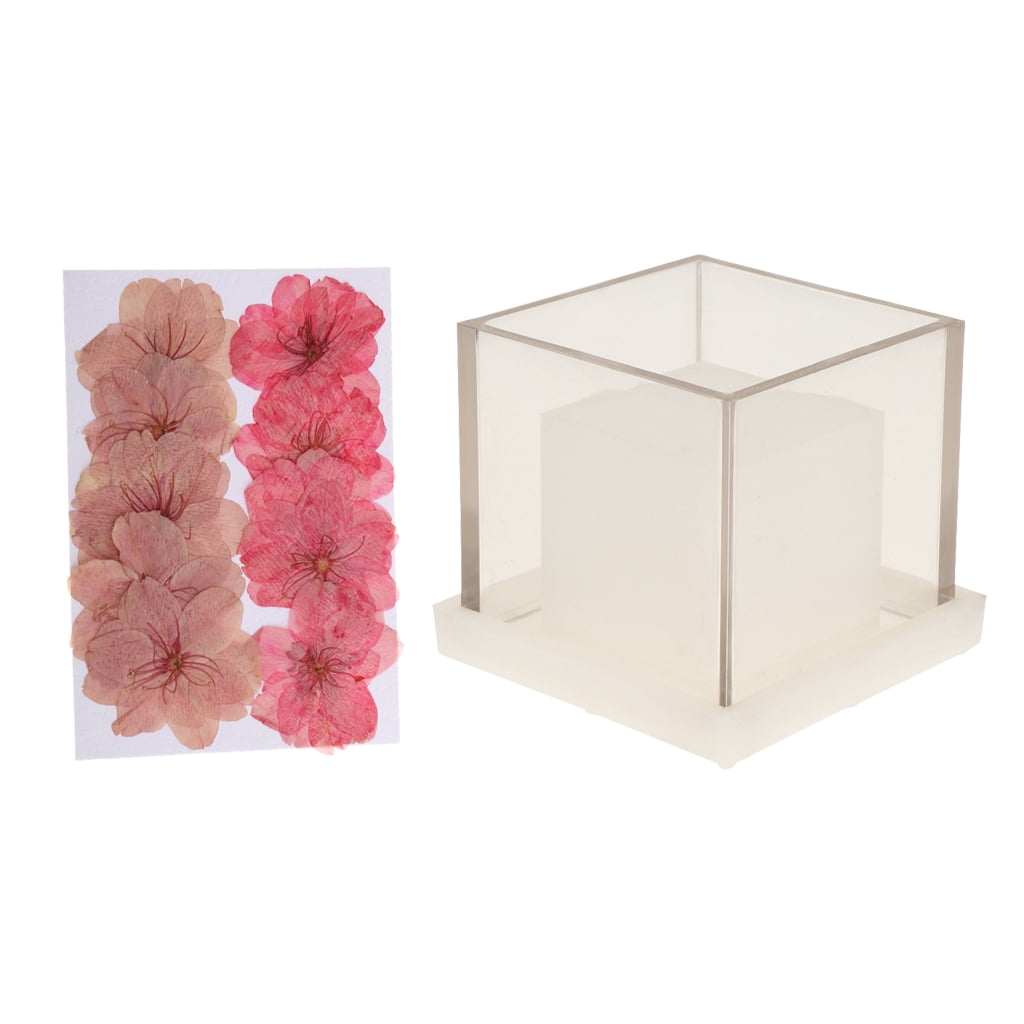 Square Candle Making DIY Handmade Candle Scented  Tools + Natural Pressed Dried Cherry Blossom Flowers