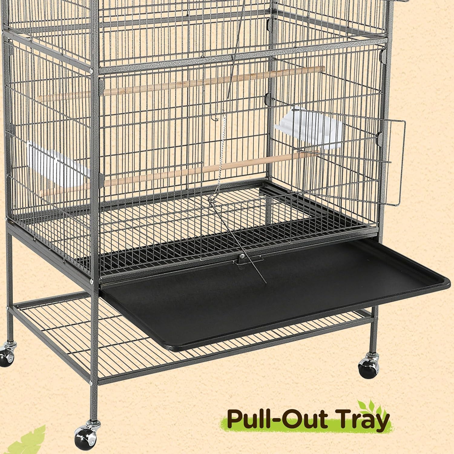 52'' Bird cage w/Perches & Feeders, Large Birdcage with Pull-Out Tray, Rolling Wheels, Extra Storage, Flight Cage for Cockatiel, Parrot, Parakeet, Conure, Budgie, Pigeon Small/Medium Birds