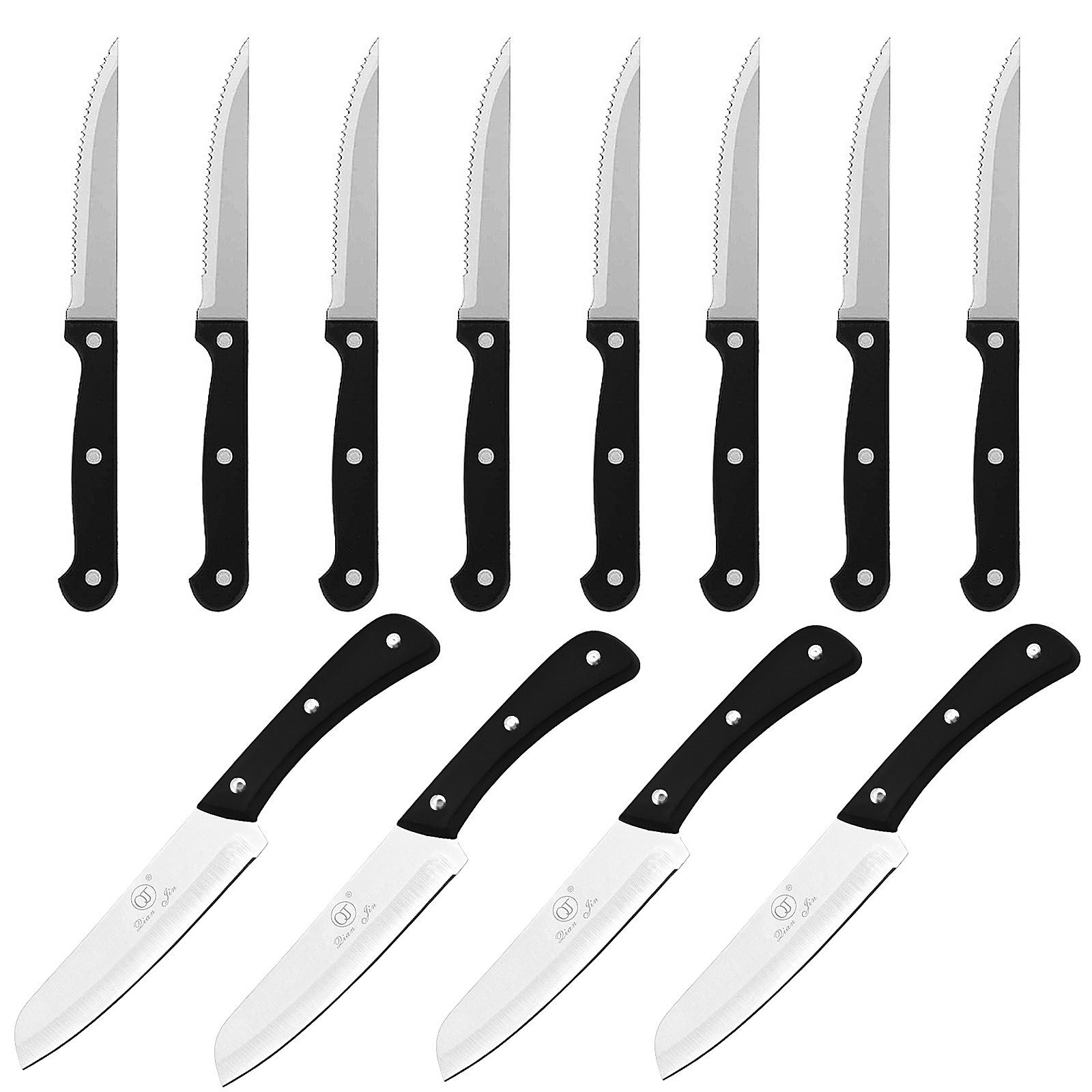 FORJOE 8PCS SerratedEdge PointedTip Steak Knives 4PCS Stainless Steel