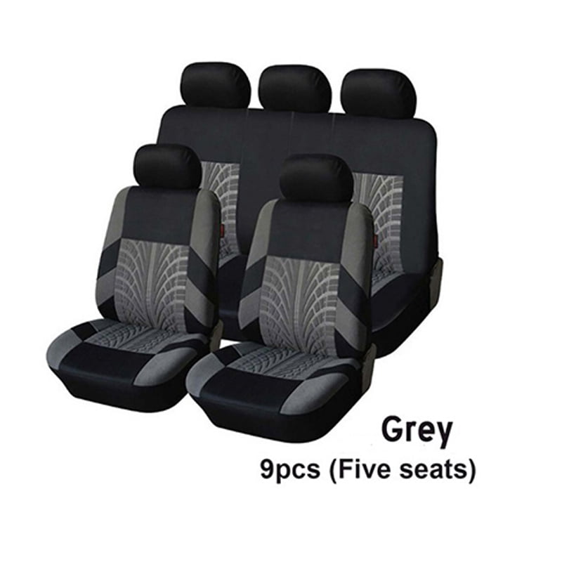9Pcs/set Universal Car Seat Cover Sponge Cushion 5 Seats Full Protect Black+Gray 
