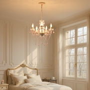 LaLuLa Mini Chandelier for Girls Bedroom, Small Pink and White 5-Light Modern Acrylic Crystal Ceiling Light for Kids Room Dining Room Foyer