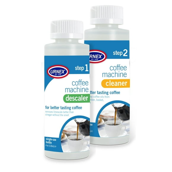 Kit limpiador y descalcificador para cafetera Urnex, 2 botellas