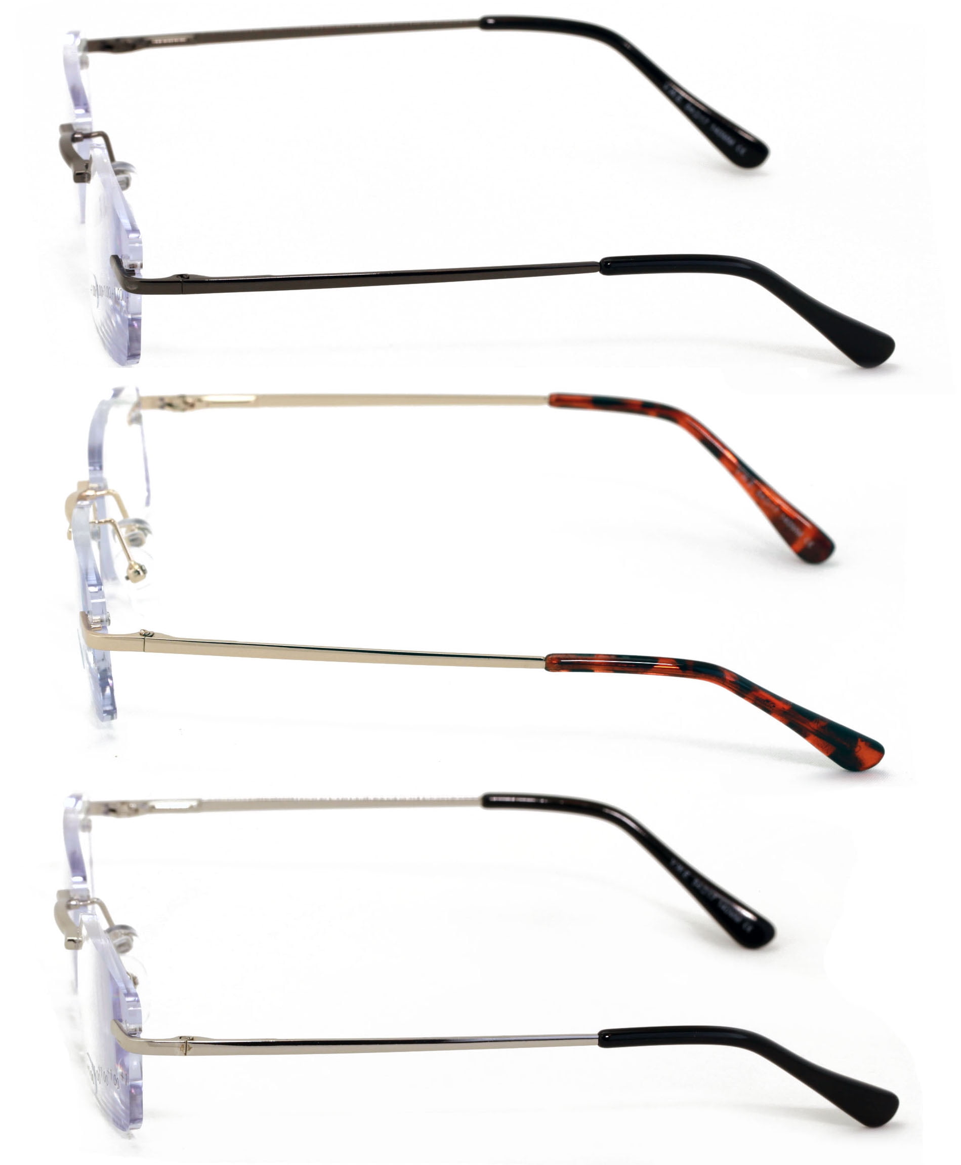 3 Pairs Super Lightweight Slim Sleek Full Rimless Reading Glasses Metal Frame- Rectangular Anti Blue Blocker UV Protection Reader Clear Lens 2.50