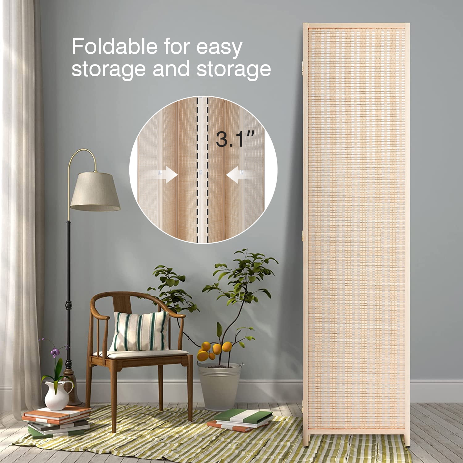FDW Bamboo 6 Panel Room Divider Folding Privacy Screen,For Home/Office/Restaurant,72" Tall,Black