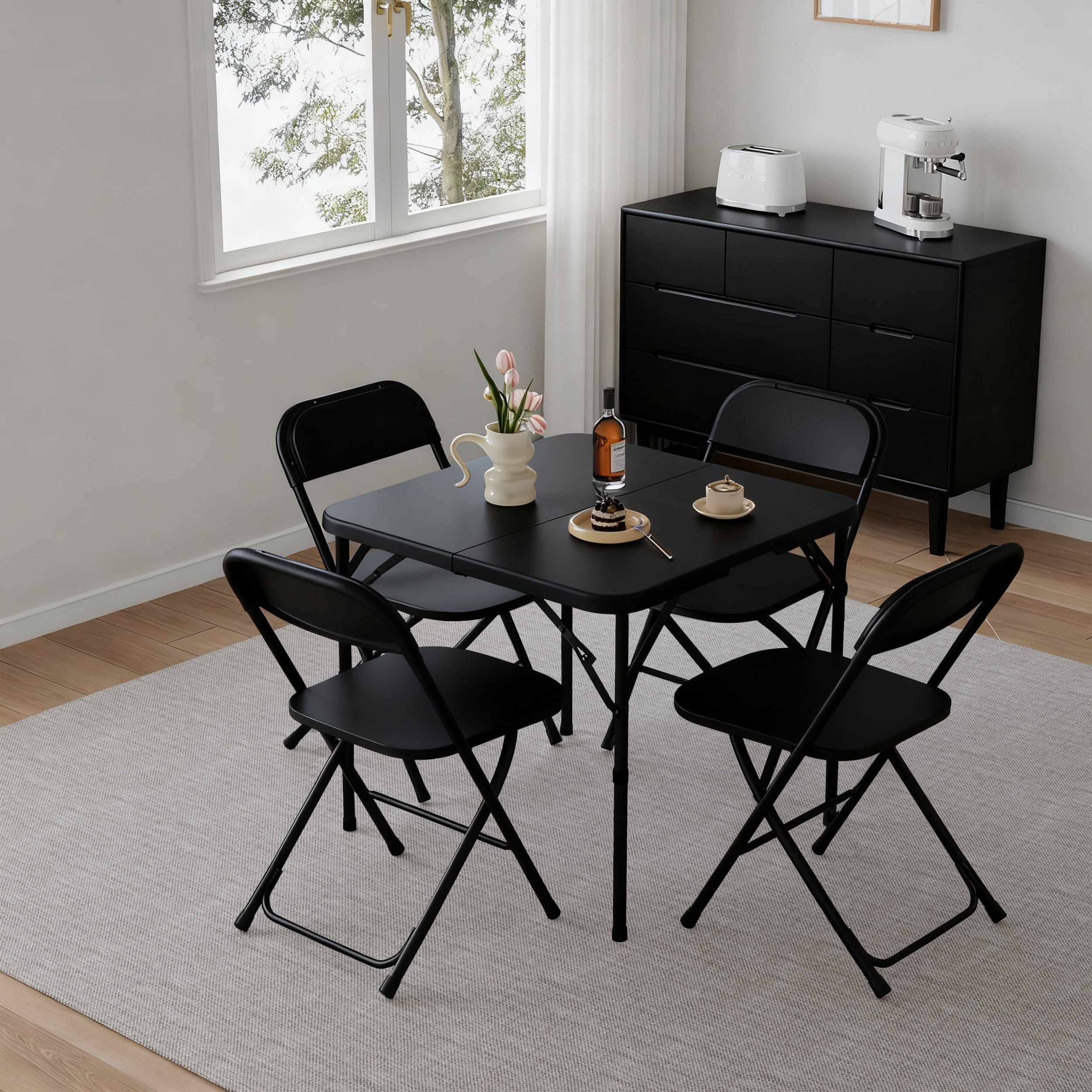 Leumius 34" Square Folding Table,Fold-in-Half Plastic Card Table