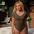 thumbnail image 7 of OQQ Women Bodysuits Sexy Ribbed Unique Neck Short Sleeve Stretch Tank Tops Bodysuits, 7 of 7
