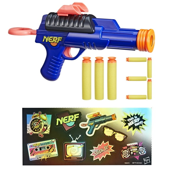 Nerf Sharp92 Retro Dart Blaster, 3 Suction Tip Darts, Sticker Sheet, for Kids Ages 8 