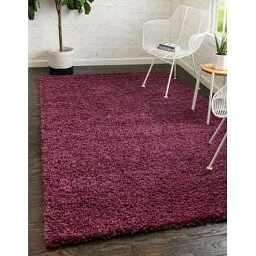 Rugs.com Solid Shag Collection Rug – 3' x 5' Eggplant Purple Shag Rug Perfect For Entryways, Kitchens, Breakfast Nooks, Accent Pieces