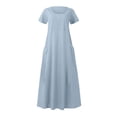 thumbnail image 4 of DYMADE Women Linen Summer Pullover Short Sleeve Basic Plain T-Shirt Dress, 4 of 5