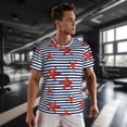 thumbnail image 3 of Wukai Starfish Navy Blue Stripe Print Men's Short-Sleeved Mesh T-Shirt,Quick-Dry Short Sleeve Workout T-Shirt-Small, 3 of 8