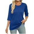 thumbnail image 4 of Otntypg Womens 3/4 Length Sleeve Tops Trendy Crew Neck Textured T Shirts Solid Basic Blouses Dressy Casual Loose Fit Tunic Tee Shirt Blue XXL, 4 of 7