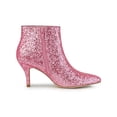 thumbnail image 3 of BLISSFUL STEP Women's Glitter Point Toe Stiletto Heels Ankle Boots Pink 7, 3 of 8